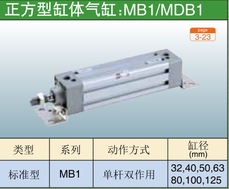 正方型缸体气缸:MB1/MDB1